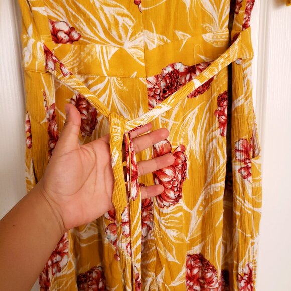 Lulus Garden's Glory Mustard Yellow Floral Print Culotte Jumpsuit Size XL - Picture 9 of 16